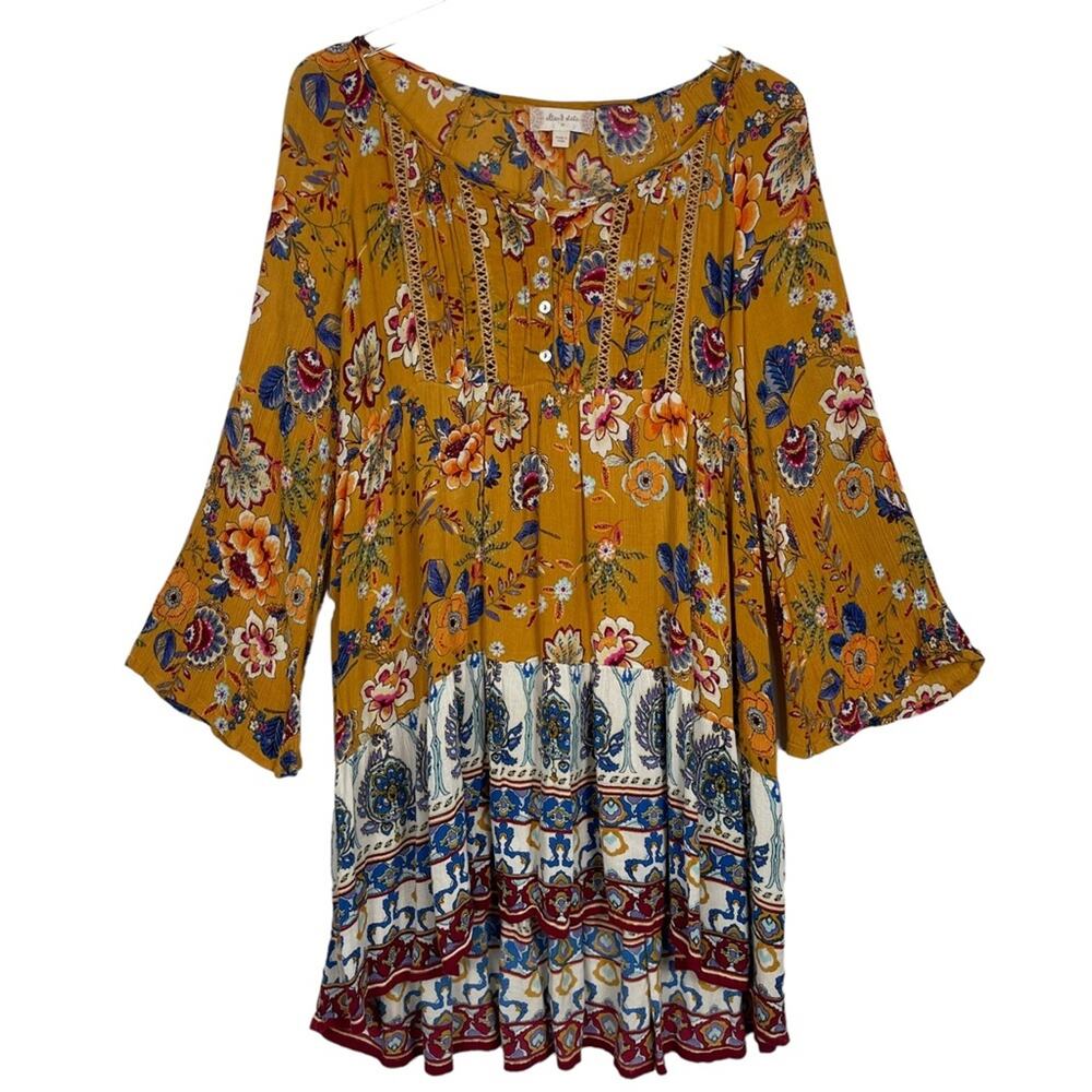 Altar'd State Mini Dress Yellow Floral Boho Size Medium